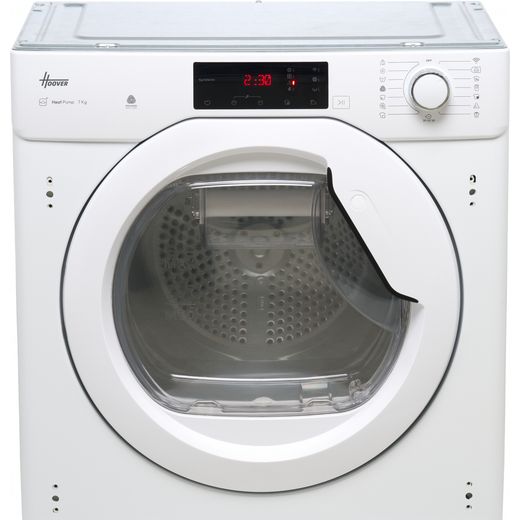 Hoover H-DRY 300 BATD H7A1TE-80 Integrated Wifi Connected 7Kg Heat Pump Tumble Dryer - White - front shot mid close up